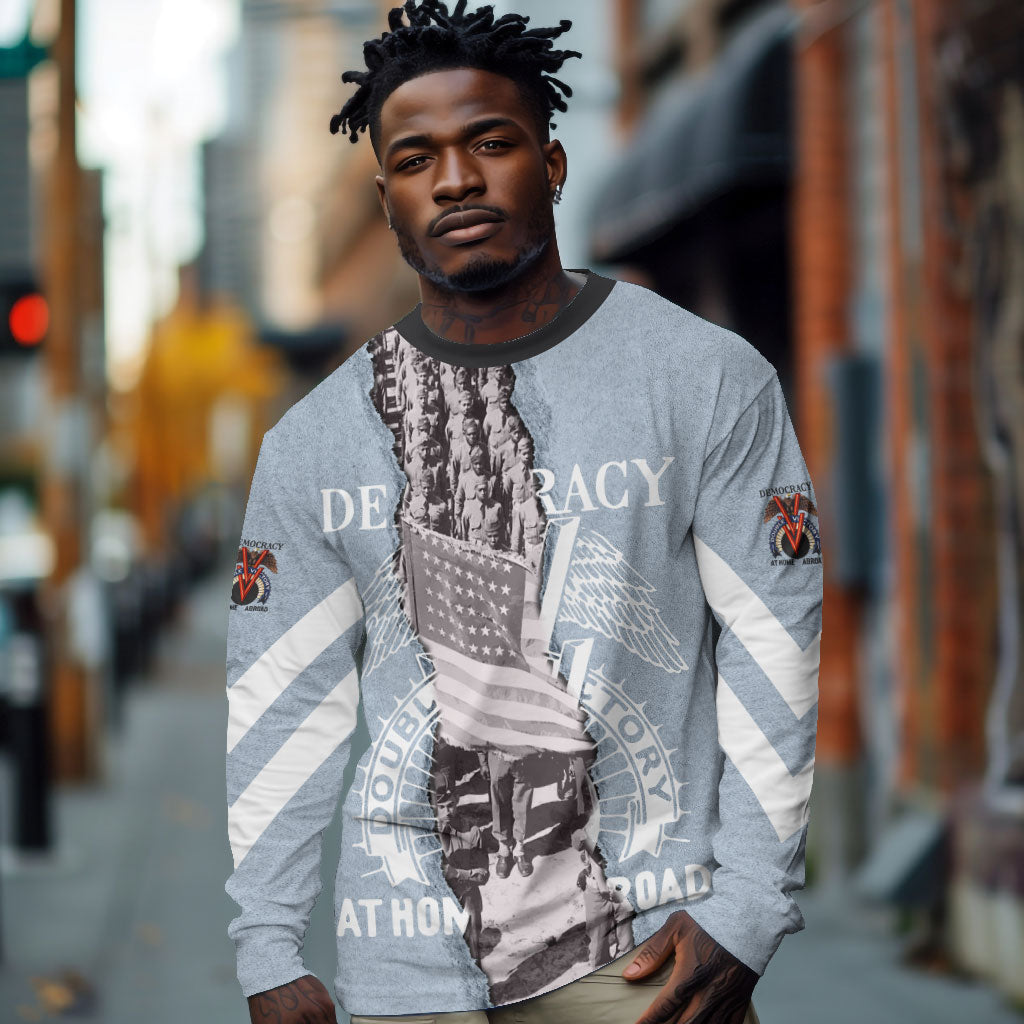 Double V Campaign American Democracy Long Sleeve Shirt Military Buffalo Soldiers World War II Heritage Art