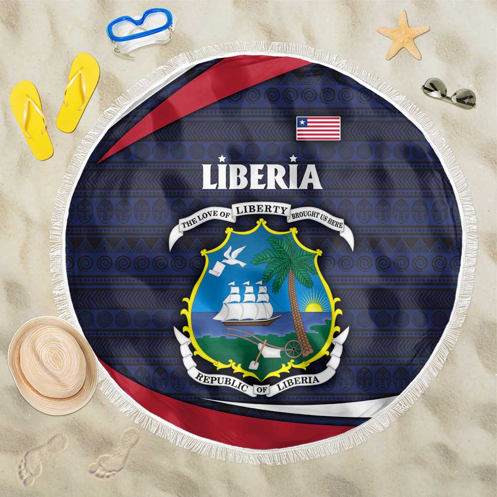Liberia National Emblem Beach Blanket with Tribal Pattern and Heritage Colors Design
