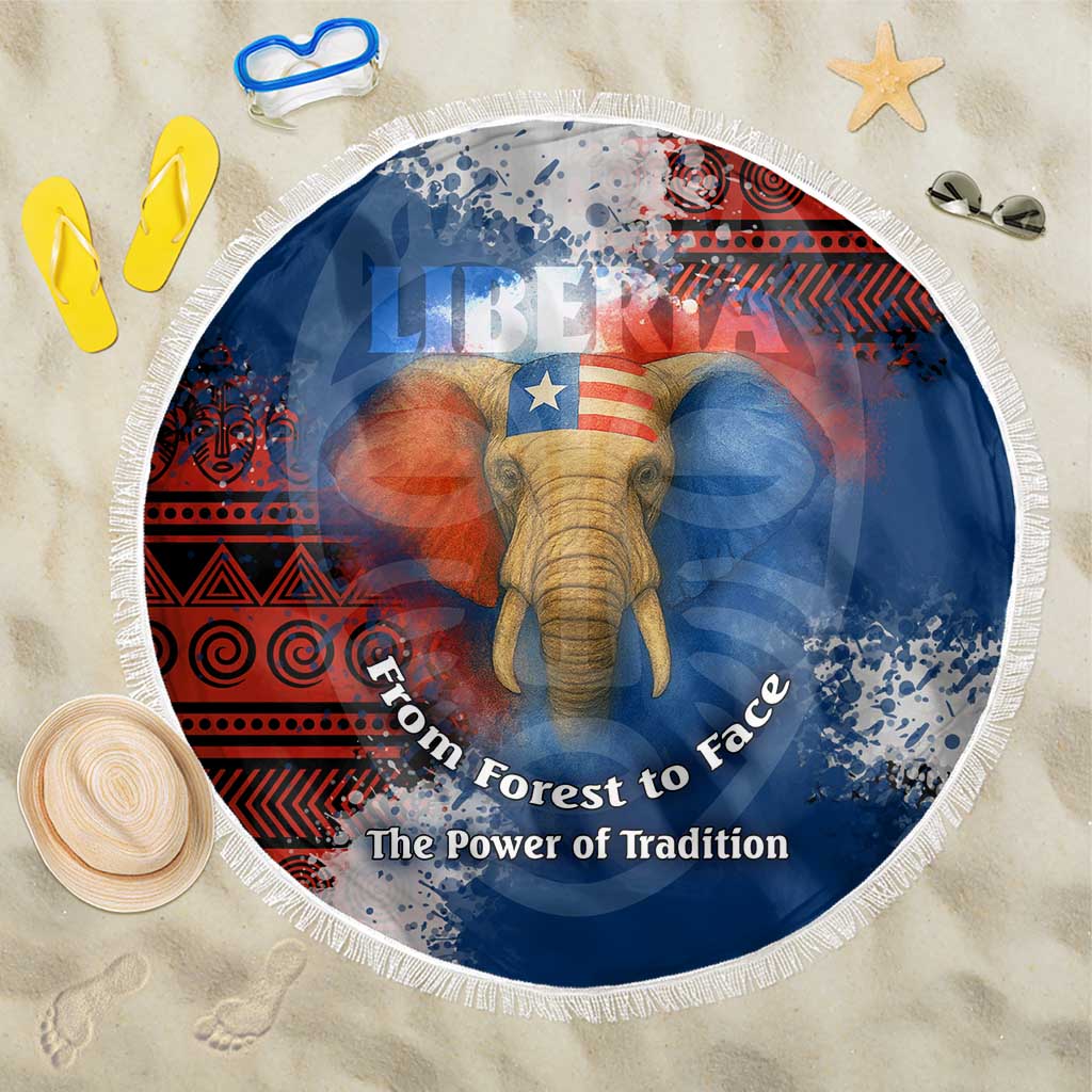 Liberia Elephant Power of Tradition Beach Blanket with Tribal Red Blue Splash Pattern