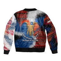 Liberia Elephant Power of Tradition Bomber Jacket with Tribal Red Blue Splash Pattern