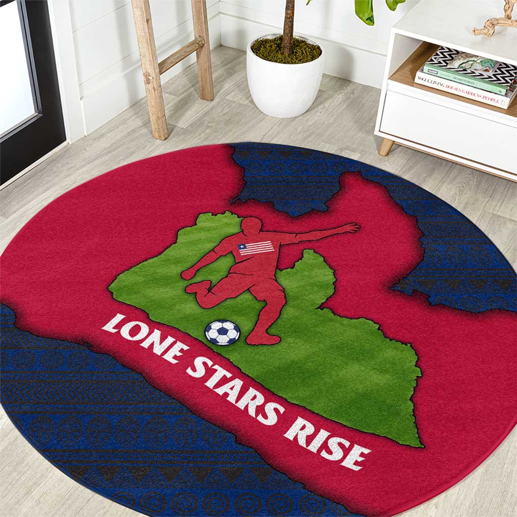 Liberia Lone Stars Rise Football Round Carpet with Map Graphic and National Flag Design