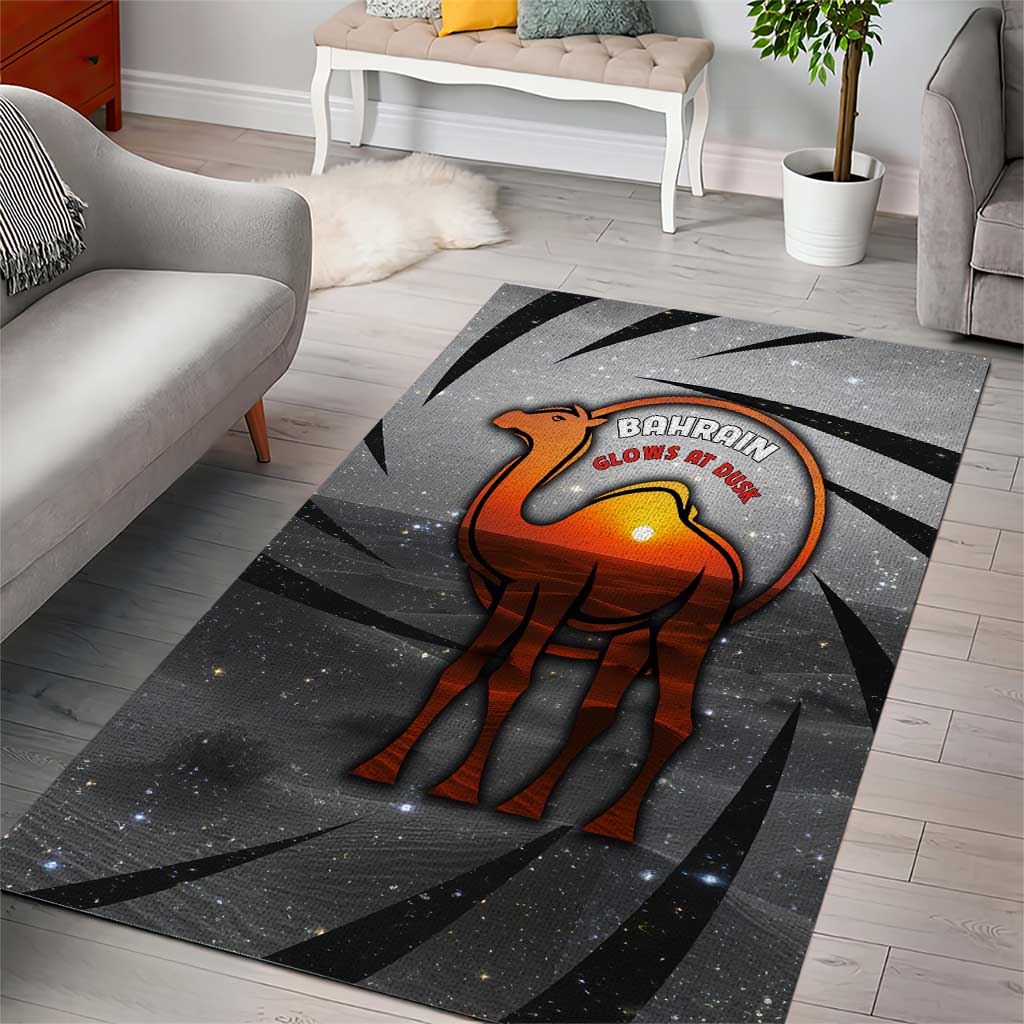 Bahrain Desert Camel Area Rug with Sunset Glow and Starry Sky