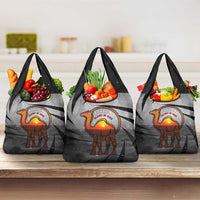 Bahrain Desert Camel Grocery Bag with Sunset Glow and Starry Sky
