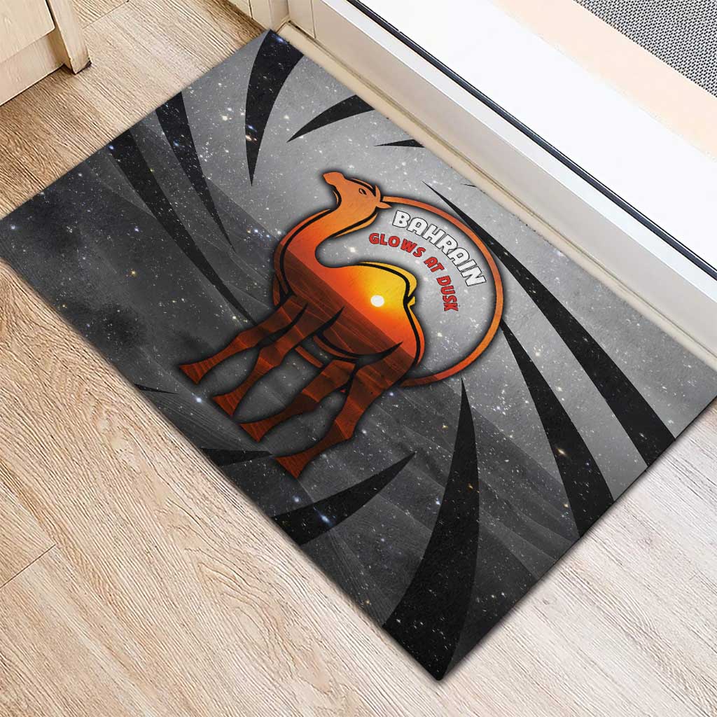 Bahrain Desert Camel Rubber Doormat with Sunset Glow and Starry Sky