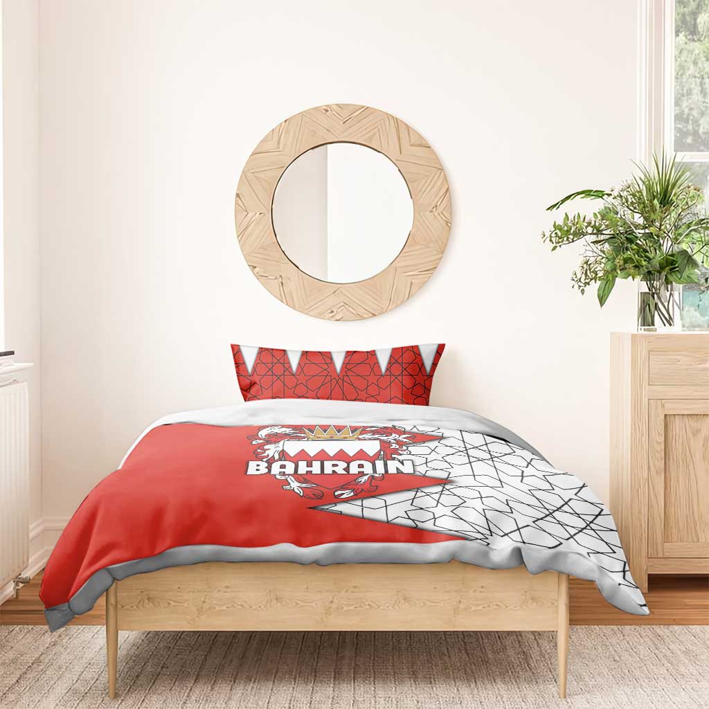Bahrain Shield Design Bedding Set with Arabesque Tile Motif in Red