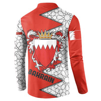 Bahrain Shield Design Button Sweatshirt with Arabesque Tile Motif in Red