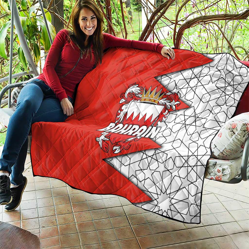 Bahrain Shield Design Quilt with Arabesque Tile Motif in Red