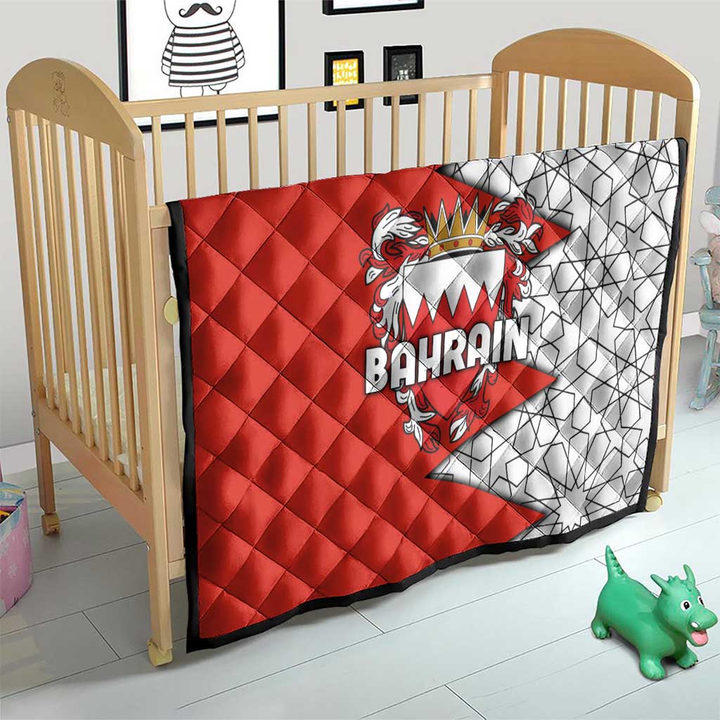 Bahrain Shield Design Quilt with Arabesque Tile Motif in Red