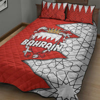 Bahrain Shield Design Quilt Bed Set with Arabesque Tile Motif in Red