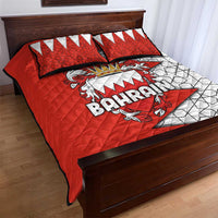 Bahrain Shield Design Quilt Bed Set with Arabesque Tile Motif in Red