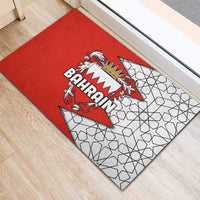 Bahrain Shield Design Rubber Doormat with Arabesque Tile Motif in Red