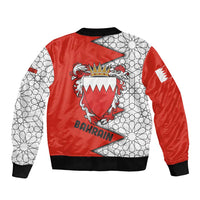 Bahrain Shield Design Sleeve Zip Bomber Jacket with Arabesque Tile Motif in Red