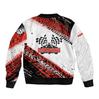 Formula 1 Inspired Bahrain Race Sleeve Zip Bomber Jacket with Checkered Flag Print