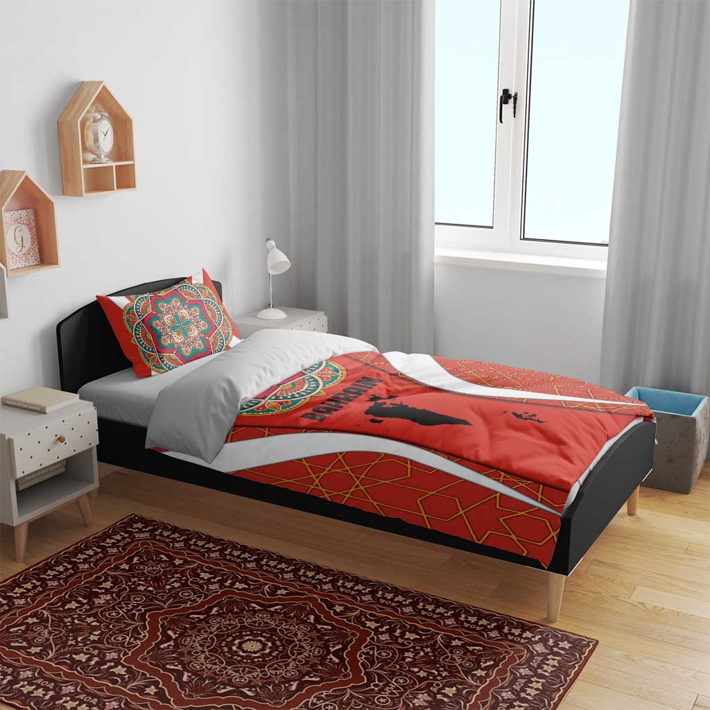 Bahrain Mandala Pattern Bedding Set with National Map and Arabic Geometric Design