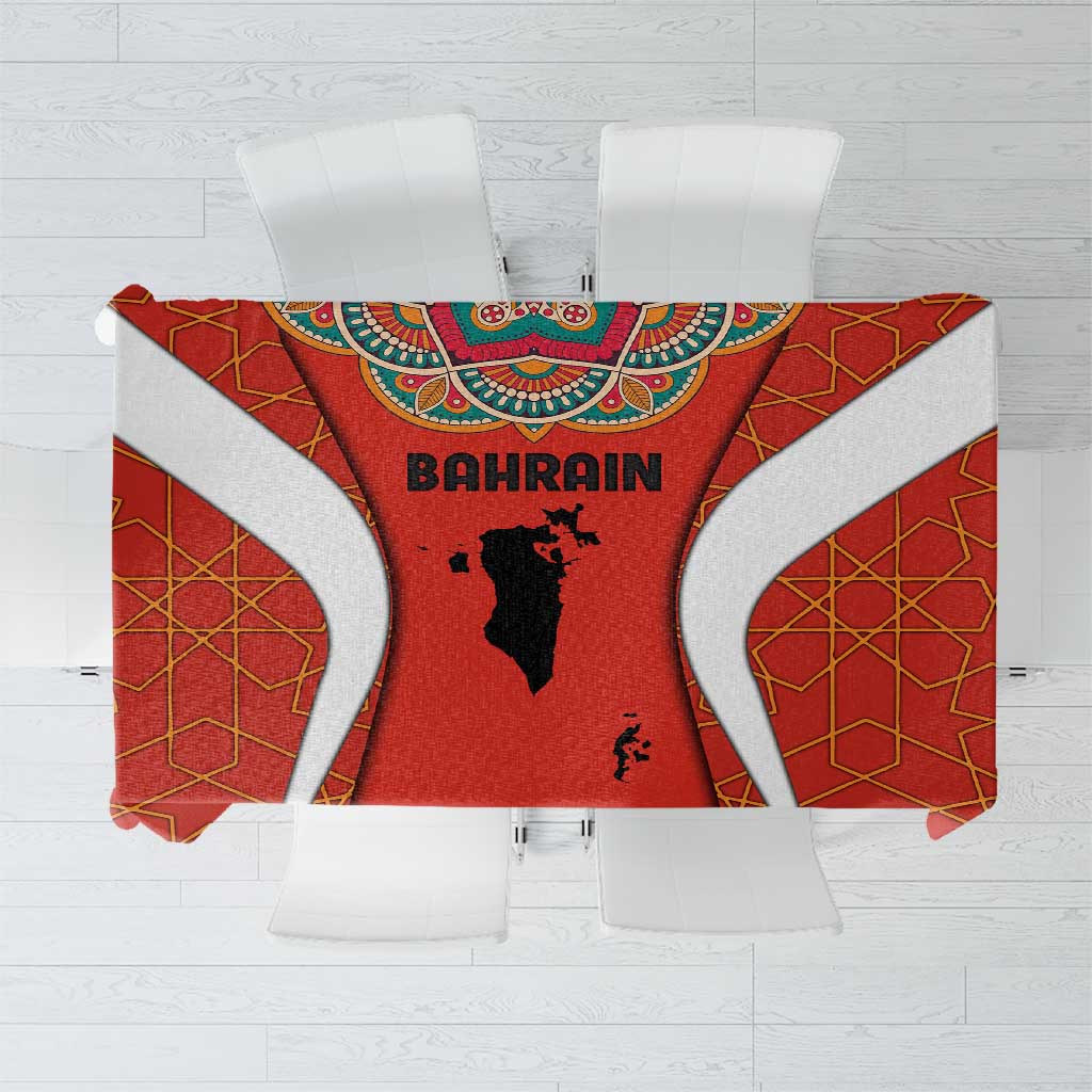 Bahrain Mandala Pattern Tablecloth with National Map and Arabic Geometric Design