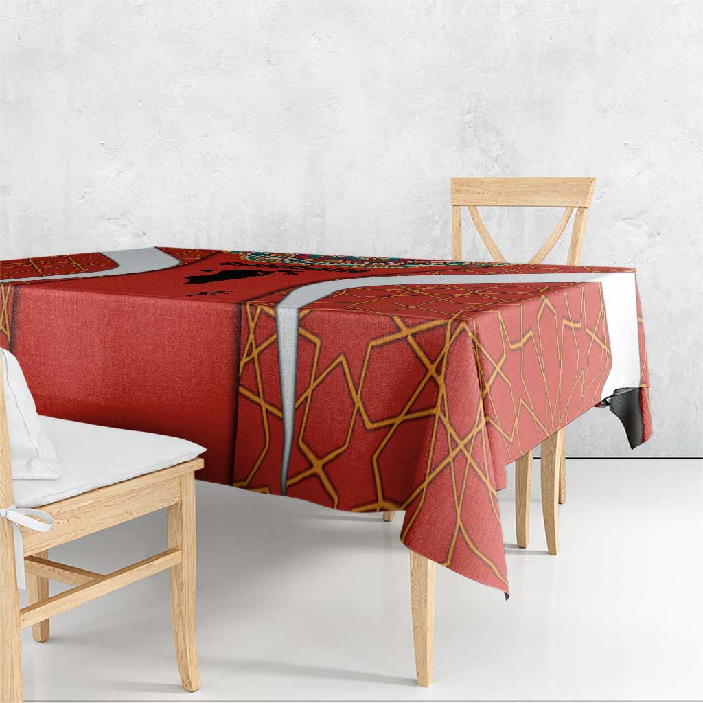 Bahrain Mandala Pattern Tablecloth with National Map and Arabic Geometric Design