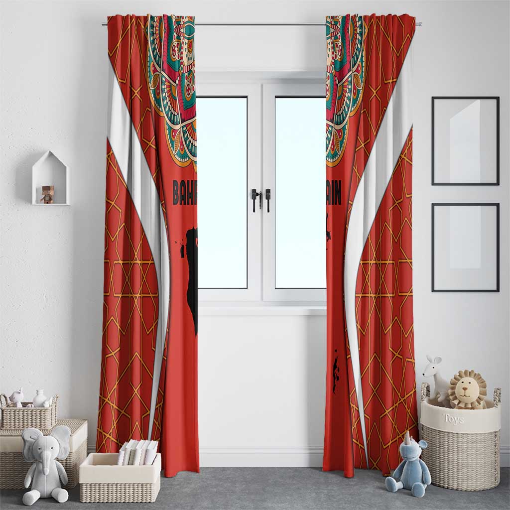 Bahrain Mandala Pattern Window Curtain with National Map and Arabic Geometric Design