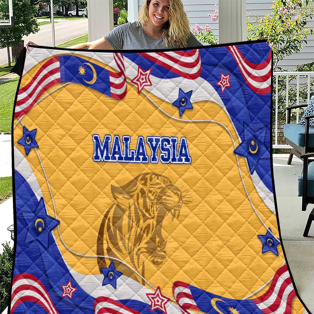 Malaysian Tiger and National Flag Quilt with Royal Gold and Blue Design