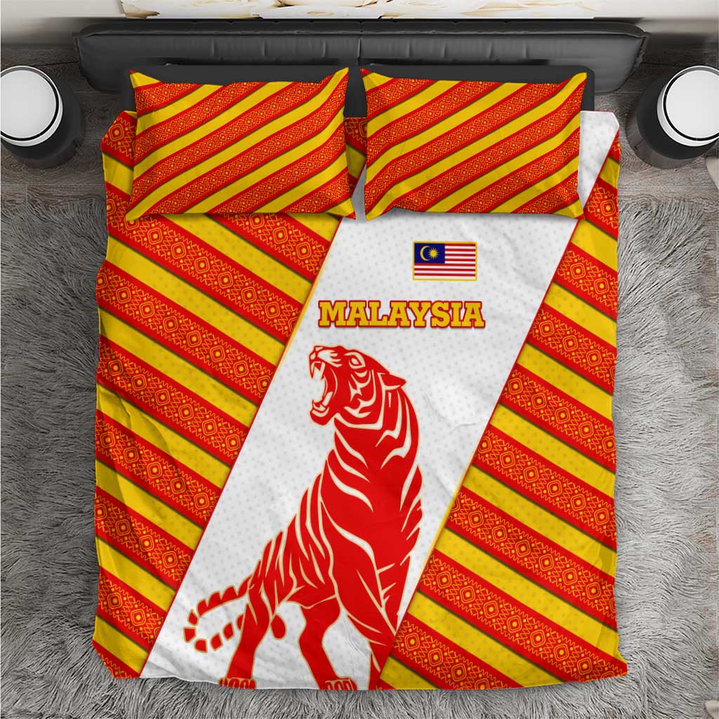 Malaysia National Crest Bedding Set with Red Tiger and Traditional Batik Yellow White