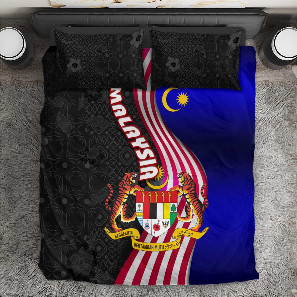 Malaysia Coat of Arms Bedding Set with National Flag and Black Batik Pattern