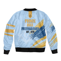 Prince Hall Freemasonry Bomber Jacket Vintage Brush Stroke Masonic Blue Gold Graphic