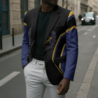 Personalized Prince Hall Freemasonry Blazer Royal Blue Gold Masonic Geometric Legacy Graphic