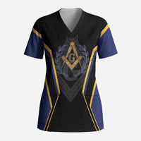 Personalized Prince Hall Freemasonry Scrub Top Royal Blue Gold Masonic Geometric Legacy Graphic