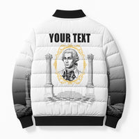 Personalized Prince Hall Freemasonry Bomber Puffer Jacket Masonic Square And Compass Vintage Gold Pillar Illustration