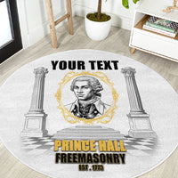 Personalized Prince Hall Freemasonry Round Carpet Masonic Square And Compass Vintage Gold Pillar Illustration