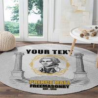 Personalized Prince Hall Freemasonry Round Carpet Masonic Square And Compass Vintage Gold Pillar Illustration