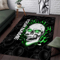 Personalized Skull Bowling Area Rug Green Flame Skull - Wonder Print Shop
