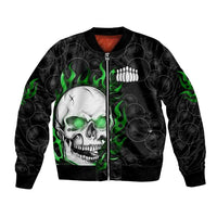 Personalized Skull Bowling Bomber Jacket Green Flame Skull - Wonder Print Shop
