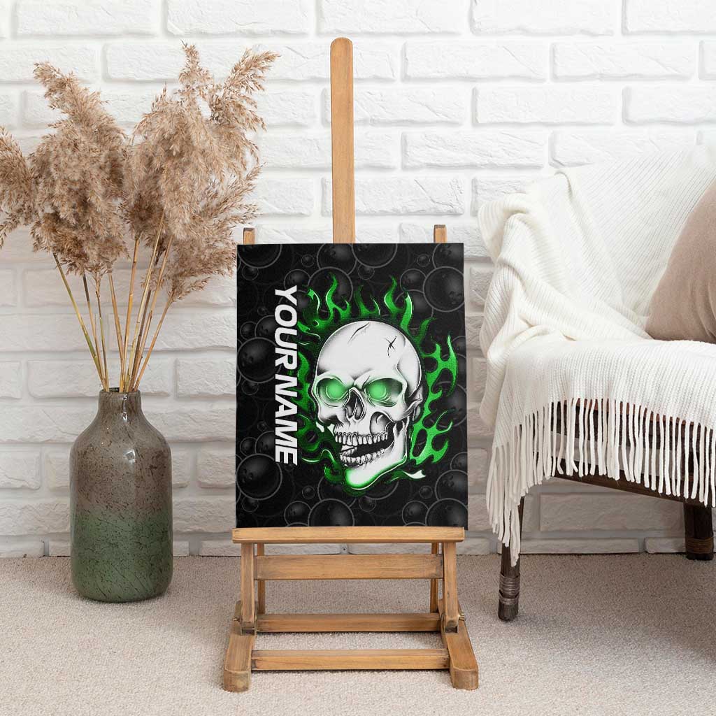 Personalized Skull Bowling Canvas Wall Art Green Flame Skull - Wonder Print Shop
