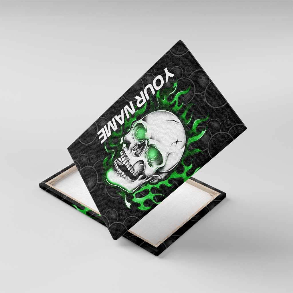 Personalized Skull Bowling Canvas Wall Art Green Flame Skull - Wonder Print Shop