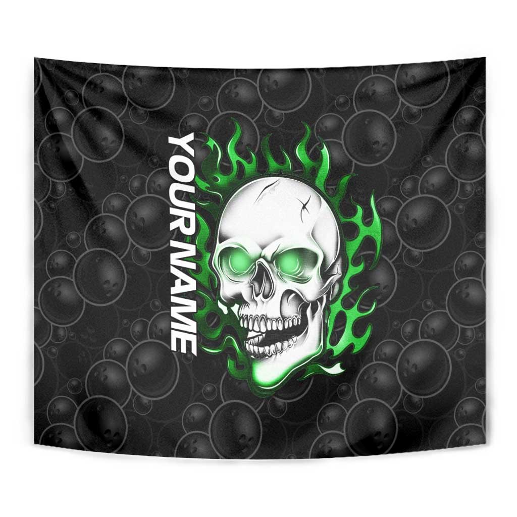 Personalized Skull Bowling Tapestry Green Flame Skull - Wonder Print Shop