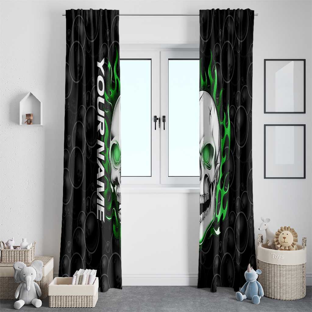 Personalized Skull Bowling Window Curtain Green Flame Skull - Wonder Print Shop