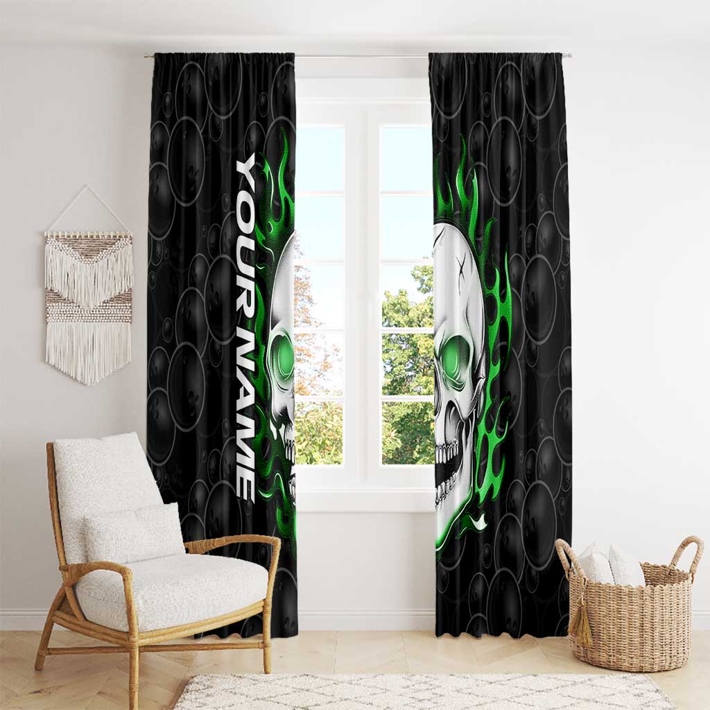Personalized Skull Bowling Window Curtain Green Flame Skull - Wonder Print Shop