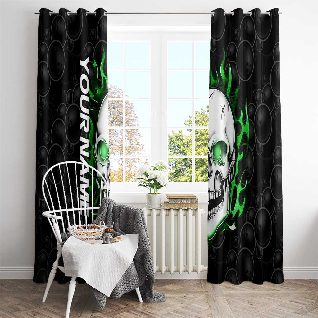 Personalized Skull Bowling Window Curtain Green Flame Skull - Wonder Print Shop