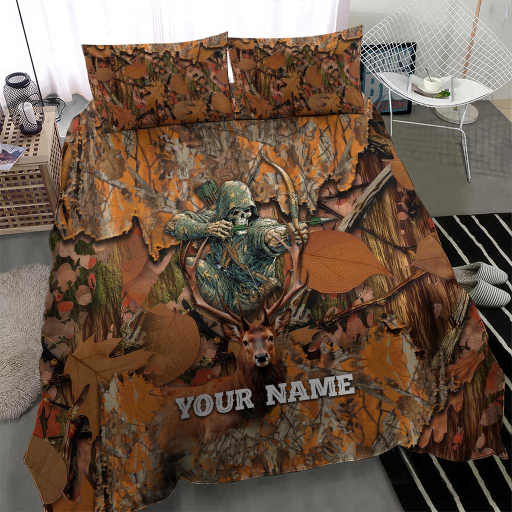 Custom Deer Hunting Bedding Set Big Game Camo Forest Design and Skeleton Archer - Wonder Print Shop