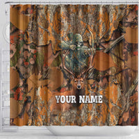 Custom Deer Hunting Shower Curtain Big Game Camo Forest Design and Skeleton Archer - Wonder Print Shop