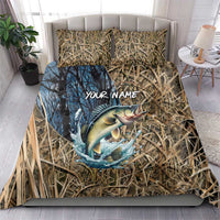 Personalized Walleye Splash Bedding Set Camo Reeds and Night Forest Fishing Theme TS04