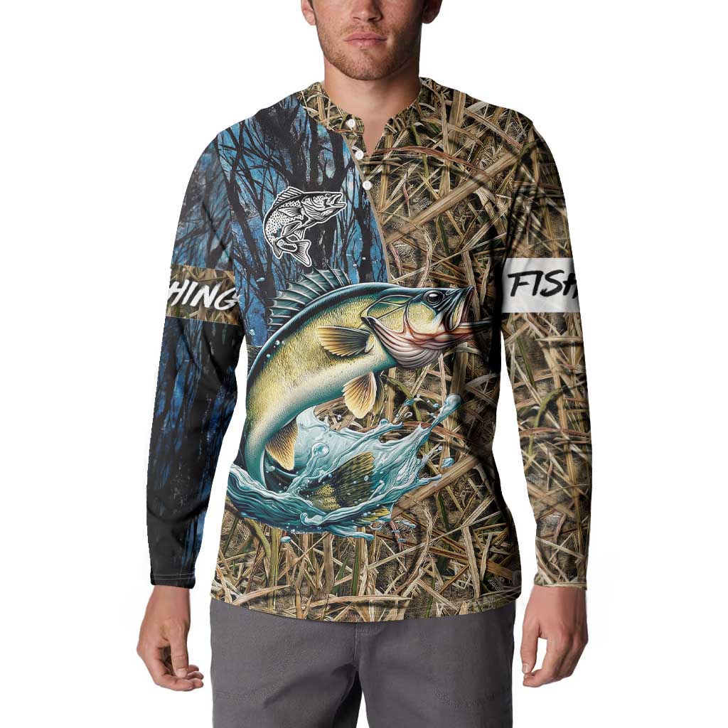 Personalized Walleye Splash Button Sweatshirt Camo Reeds and Night Forest Fishing Theme - Wonder Print Shop