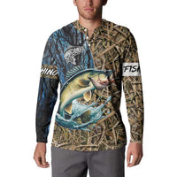 Personalized Walleye Splash Button Sweatshirt Camo Reeds and Night Forest Fishing Theme - Wonder Print Shop