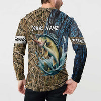Personalized Walleye Splash Button Sweatshirt Camo Reeds and Night Forest Fishing Theme - Wonder Print Shop