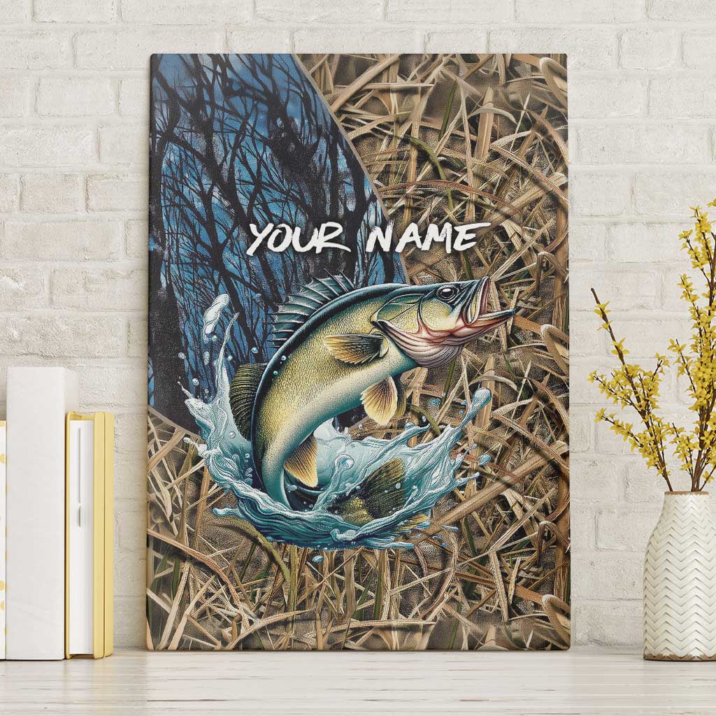Personalized Walleye Splash Canvas Wall Art Camo Reeds and Night Forest Fishing Theme TS04