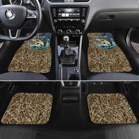 Set of personalized camo car floor mats with blue fish graphic on reeds, 4-piece