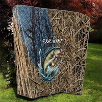 Personalized Walleye Splash Quilt Camo Reeds and Night Forest Fishing Theme TS04