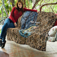 Personalized Walleye Splash Quilt Camo Reeds and Night Forest Fishing Theme TS04