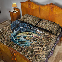 Personalized Walleye Splash Quilt Bed Set Camo Reeds and Night Forest Fishing Theme TS04
