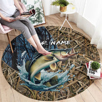 Personalized Walleye Splash Round Carpet Camo Reeds and Night Forest Fishing Theme TS04